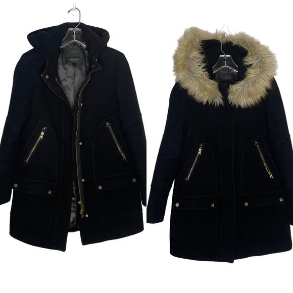 J.Crew Chateau Parka Wool Coat Italian Stadium Cloth Black Size 2 - Picture 4 of 11